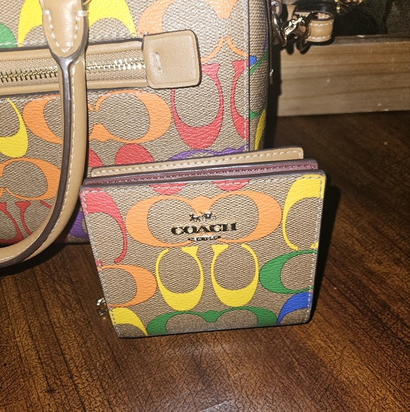 Coach Rowan Satchel Bag and Wallet ln Rainbow Signature Canvas - Picture 2 of 16